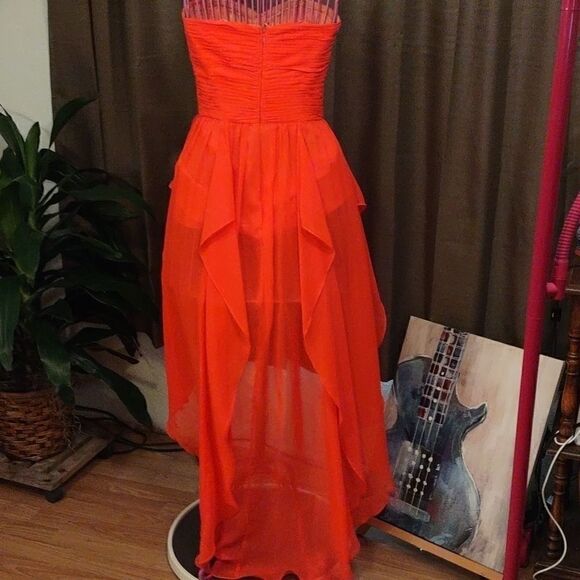 Arden B Neon Orange Strapless Asymmetrical Dress - Picture 3 of 8